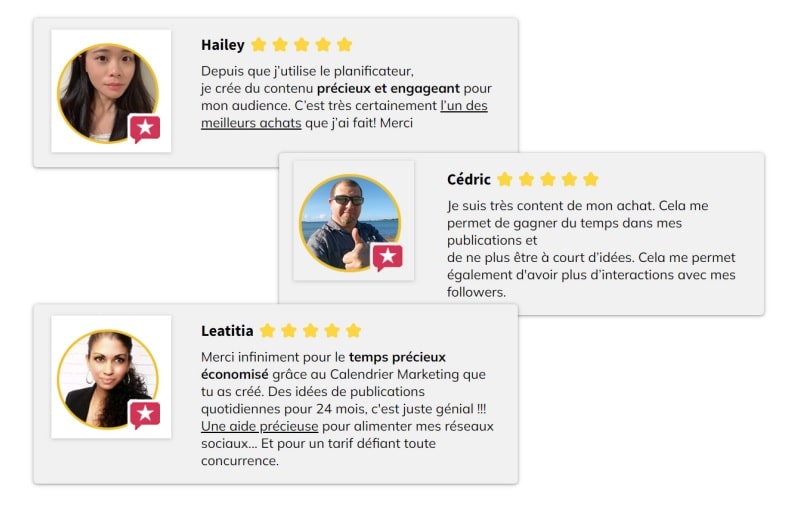 Avis des clients du calendrier éditorial de Flavien Costello Social Influence Planner