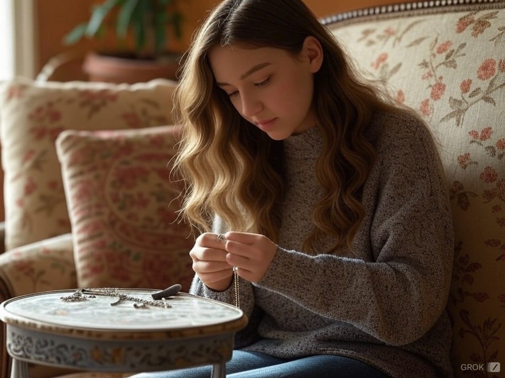 une femme est en train de créer des bijoux artisanaux dans le but de les vendre