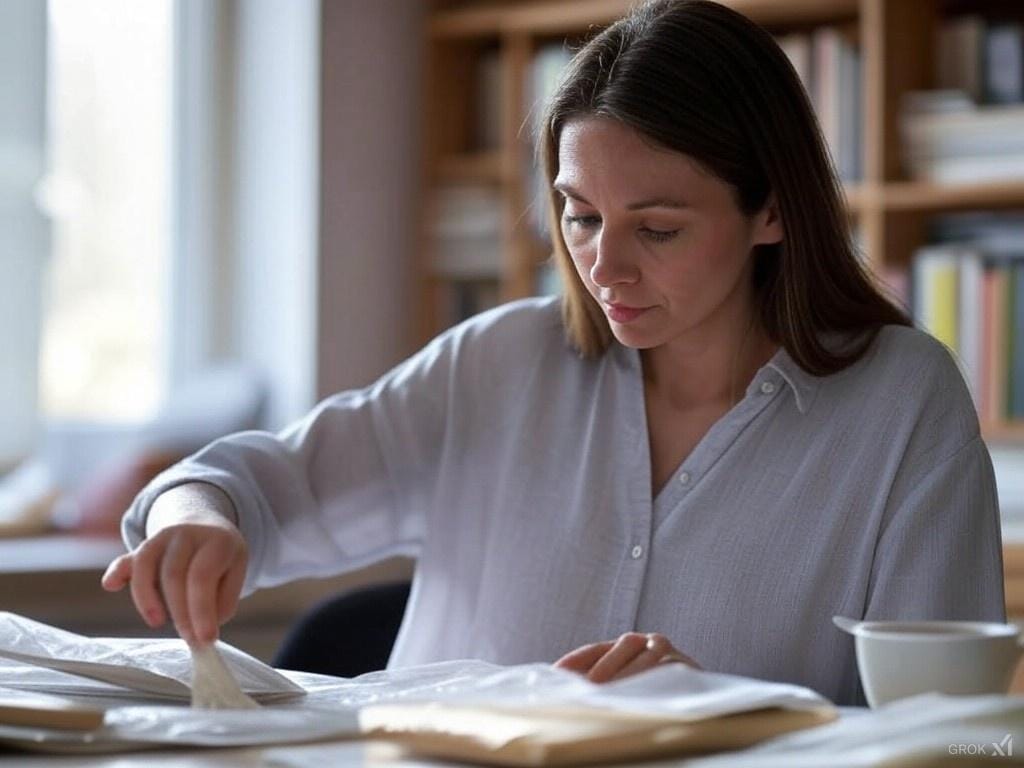 une femme gagner un complément de salaire grâce au travail à domicile en emballage d'échantillons