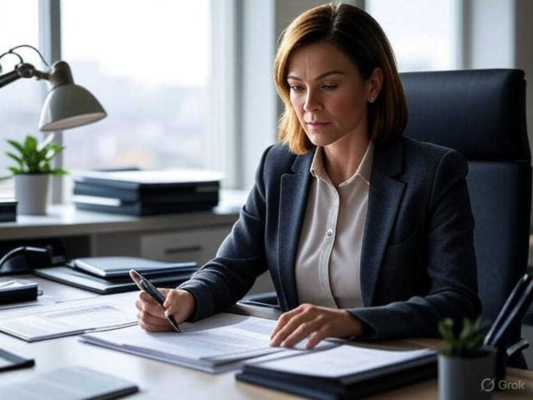 une femme travaille sur la balance comptable de son entreprise